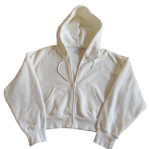 Aritzia Cozy Sweatfleece Boyfriend Full Perfect Zip Hoodie Cloud White Sz XL EUC - Picture 3 of 10